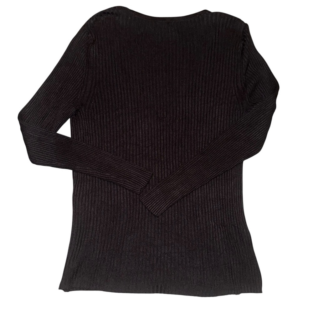 Lord & Taylor Woman 1X Black Ribbed Button Front Long Sleeve Cardigan Sweater - Picture 2 of 4